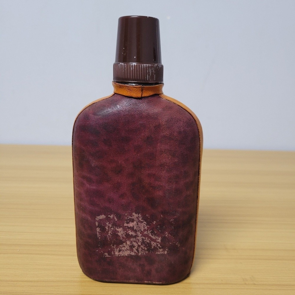 Leather Wrapped Glass Bottle Italian Italy Duck Gadwall Vintage Tooled Handmade - Picture 6 of 9